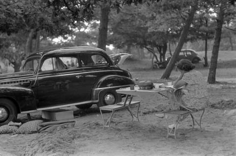 ARH NL Dierssen 1246/0023, Frau an einem Campingtisch sitzend, Steinhude?, 1953
