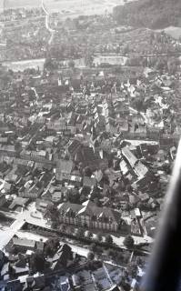 ARH NL Koberg 4753, Innenstadt mit Marktkirche St. Aegidien und Harzkornmagazin, Osterode am Harz, 1958