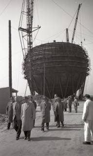 ARH NL Koberg 6680, Kugelgasbehälter im Bau auf der Schulenburger Landstraße, Hannover, 1957