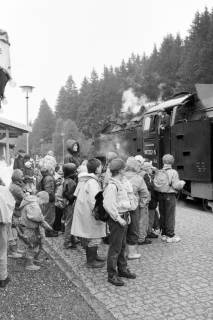 ARH NL Mellin 01-038/0010, Schülergruppe? vor Harzer Schmalspurbahn zum Brocken in Schierke, nach 1989