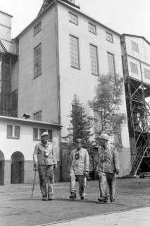 ARH NL Mellin 01-089/0012, Steiger (Mitte) und Besucher am Schacht des Erdölbergwerkes der Deutschen Erdöl AG (DEA), Wietze, ohne Datum
