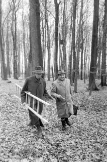 ARH NL Mellin 02-003/0018, Zwei Männer mit einer Leiter in einem Wald, ohne Datum