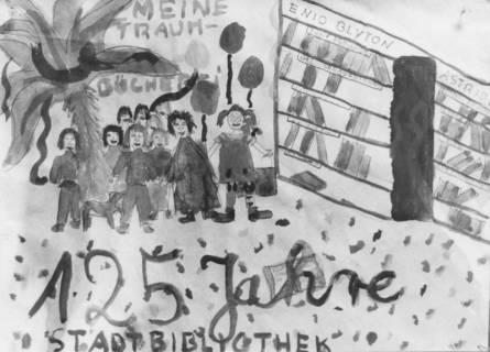 ARH Slg. Bartling 330, "Meine Traum-Bücherei: 125 Jahre Stadtbibliothek", von Kindern gemaltes Plakat, 1989