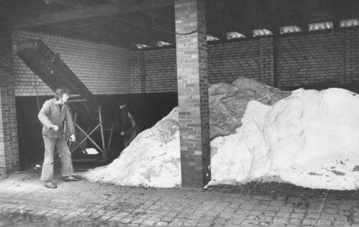 ARH Slg. Bartling 389, Streusalzlager im Lagerschuppen mit Förderband, 1974