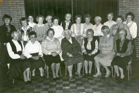 ARH Slg. Bartling 3598, Klassentreffen der Ehemaligen, Gruppenbild mit der ehem. Lehrerin Hanna Tonne (?), Neustadt a. Rbge., um 1980