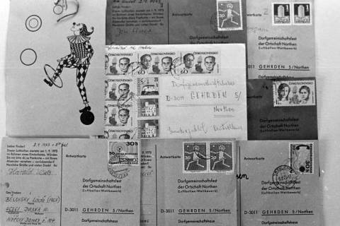 ARH Slg. Weber 02-040/0002, Antwortkarten auf gefundene Luftballons eines Kinderfests an das Dorfgemeinschaftshaus Northen, 1973