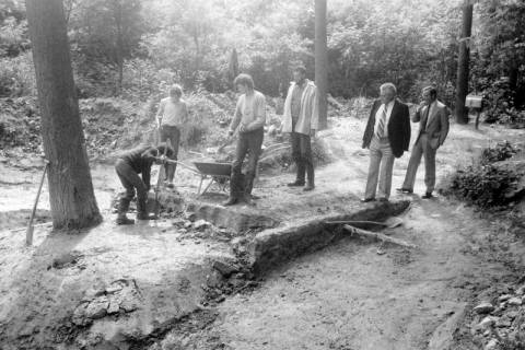 ARH Slg. Weber 02-146/0009, Männer beim Bau eines Weges in einem Wald, zwischen 1980/1990