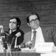 Archiv der Region Hannover, ARH NL Mellin 02-055/0015, Herr Prof. Dr. Schellong und Herr Dr. Gaede als Redner bei einer Veranstaltung bezüglich des Plutonium-Reaktors Lingen