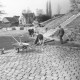 Stadtarchiv Neustadt a. Rbge., ARH Slg. Bartling 764, Erichsberg, Neugestaltung der Parkanlage Blick von Südosten über den gepflasterten Platz auf die Treppe, Neustadt a. Rbge.