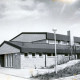 Stadtarchiv Neustadt a. Rbge., ARH Slg. Bartling 4461, Außenansicht nach Fertigstellung mit Blick auf den Eingangsbereich der neuen Turnhalle, An der Beeke, Mariensee